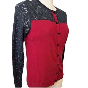 August Silk Black Lace Yoke Deep Red fits S-XL Velvet Covered Button Closure